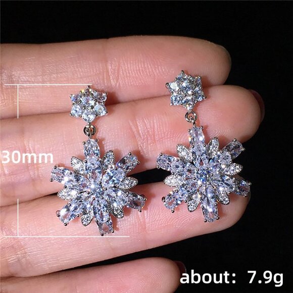 💥925 Silver Plated Fashionable Flower CZ Drop Earrings, MLNN1181 - Picture 3 of 5